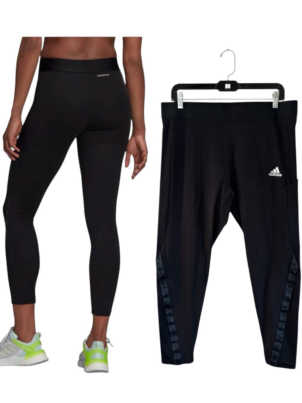 Adidas AEROREADY Designed 2 Move Cotton Touch 7/8 Leggings Black White Size XL